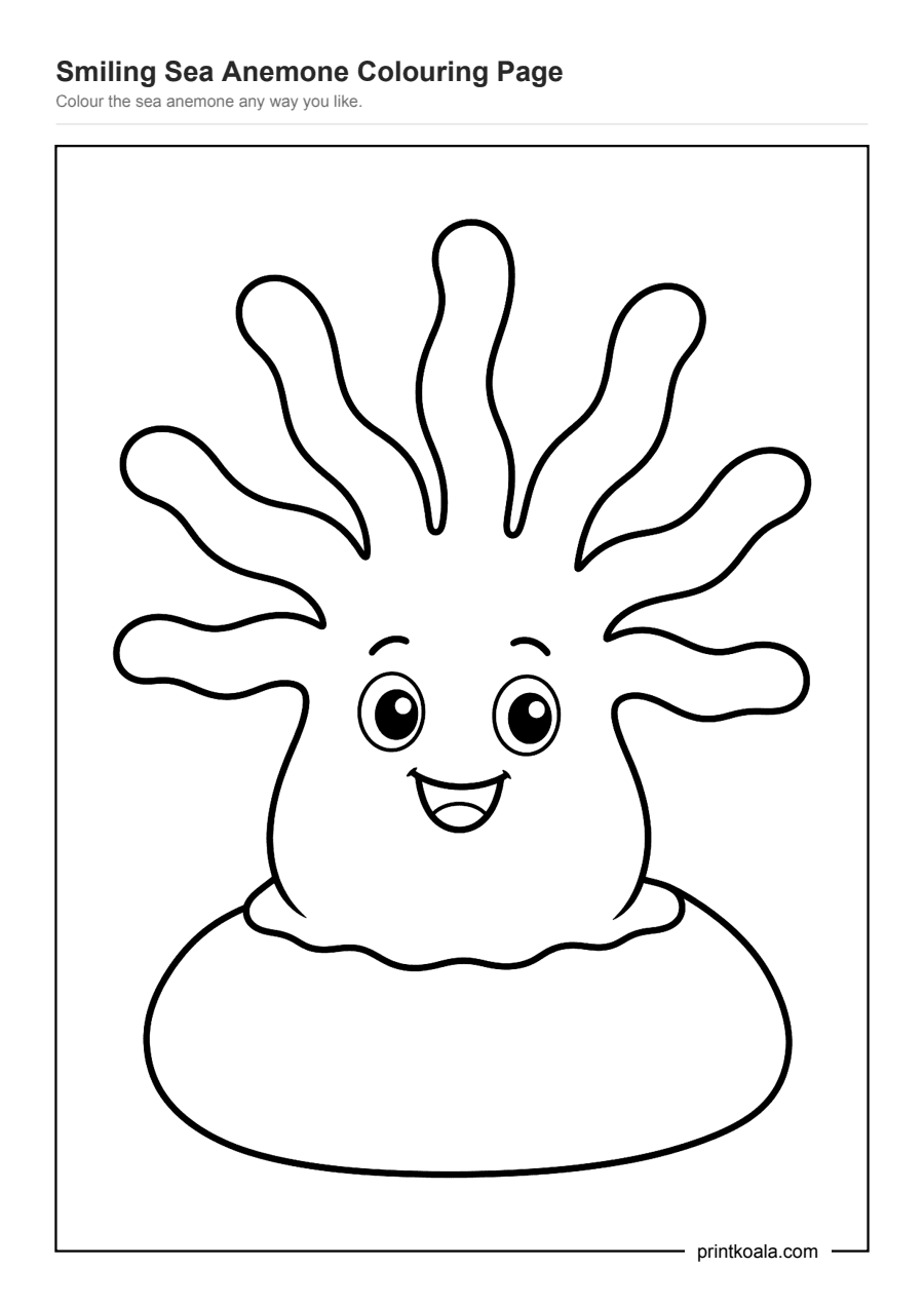 Full preview of the Smiling Sea Anemone Colouring Page worksheet