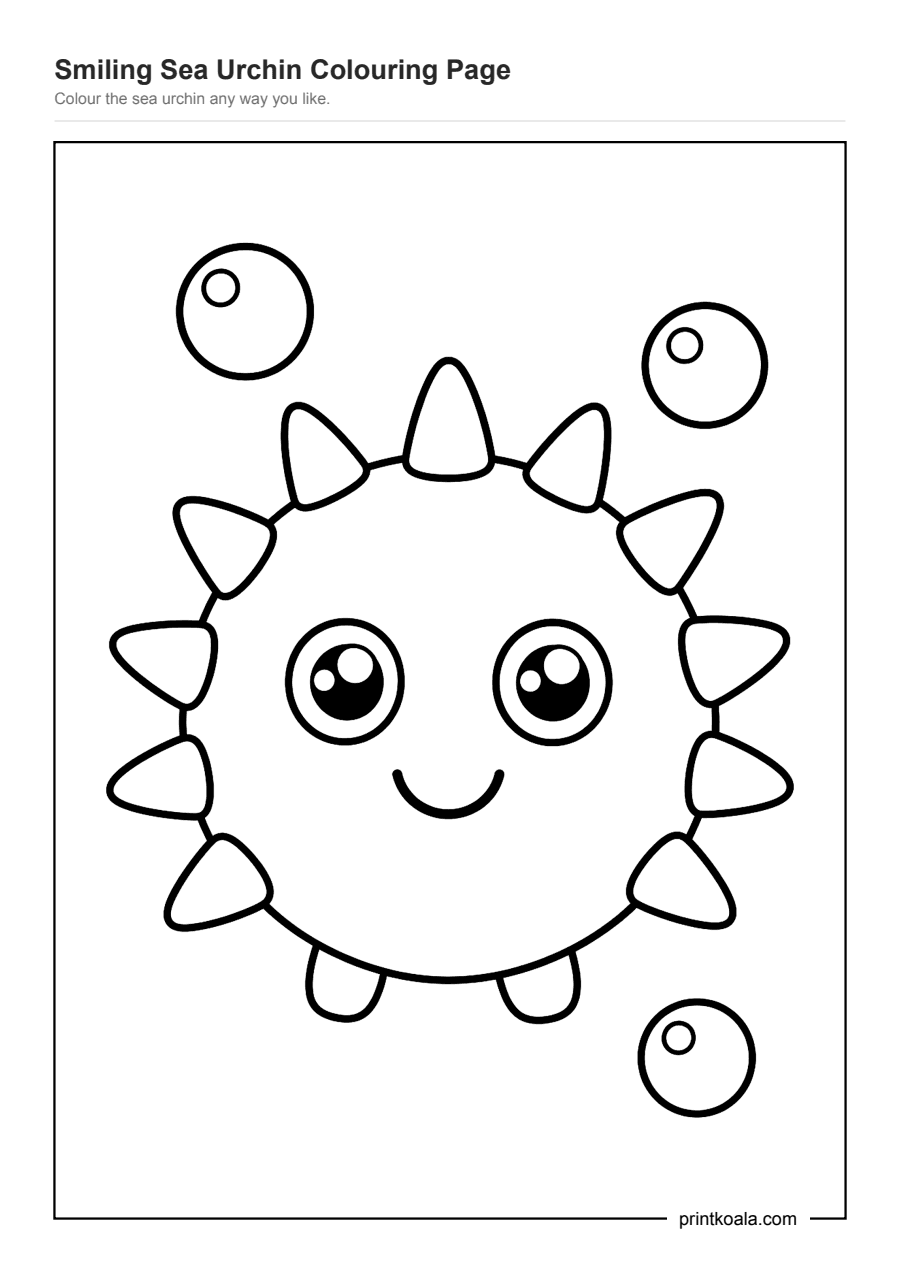 Full preview of the Smiling Sea Urchin Colouring Page worksheet
