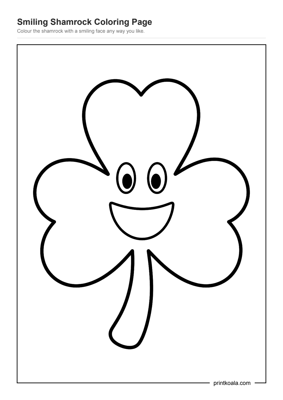 Full preview of the Smiling Shamrock Coloring Page worksheet