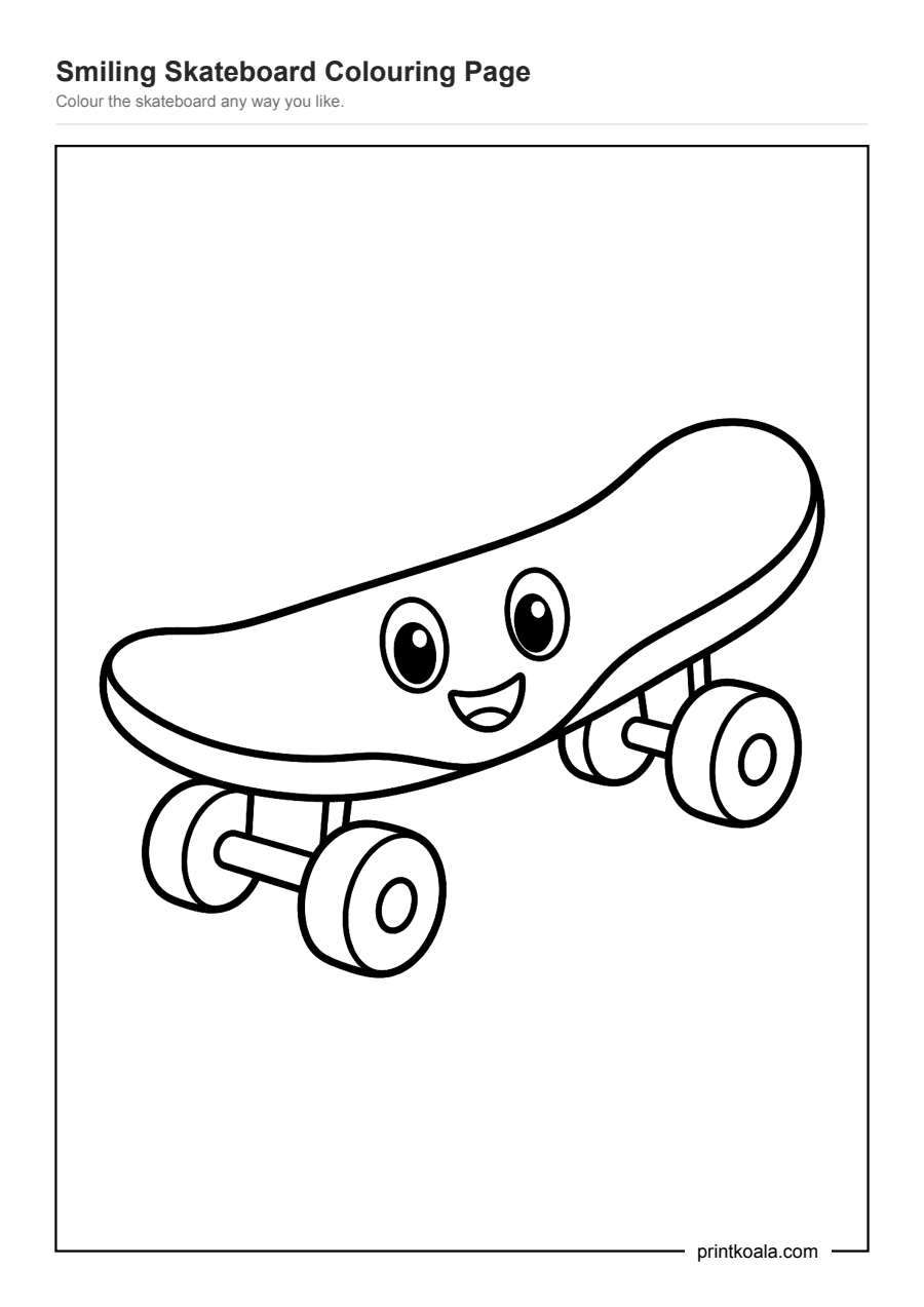 Full preview of the Smiling Skateboard Colouring Page worksheet