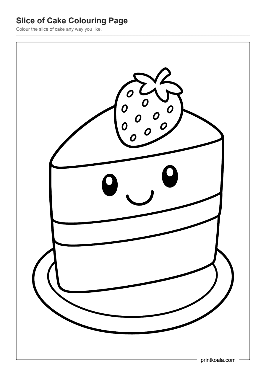Full preview of the Slice of Cake Colouring Page worksheet