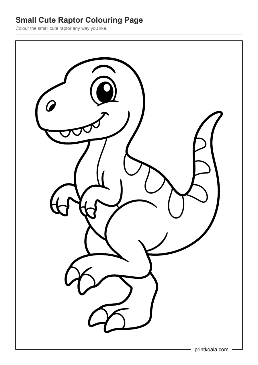 Full preview of the Small Cute Raptor Colouring Page worksheet