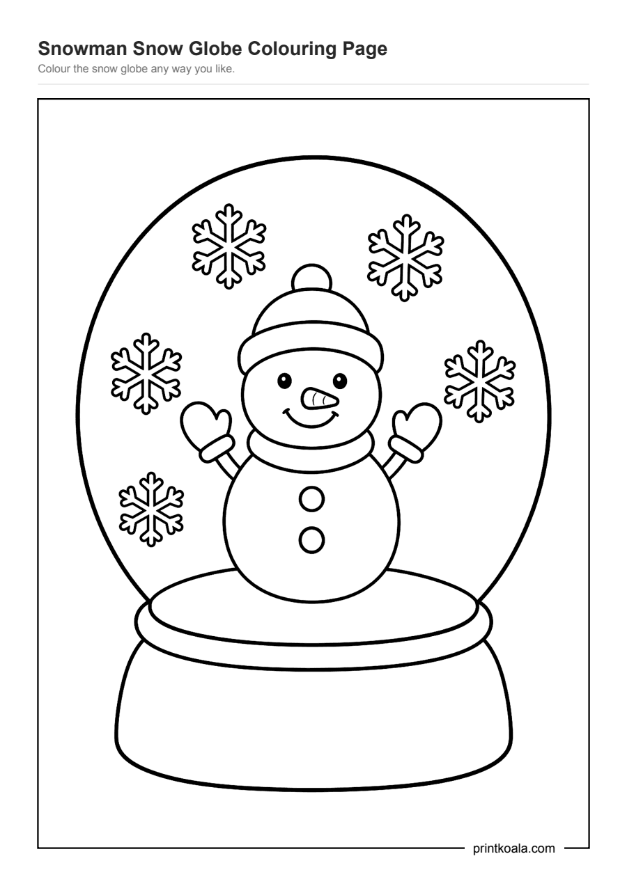 Full preview of the Snowman Snow Globe Colouring Page worksheet