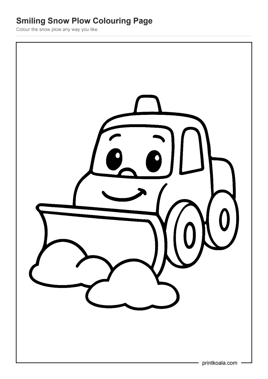 Full preview of the Smiling Snow Plow Colouring Page worksheet