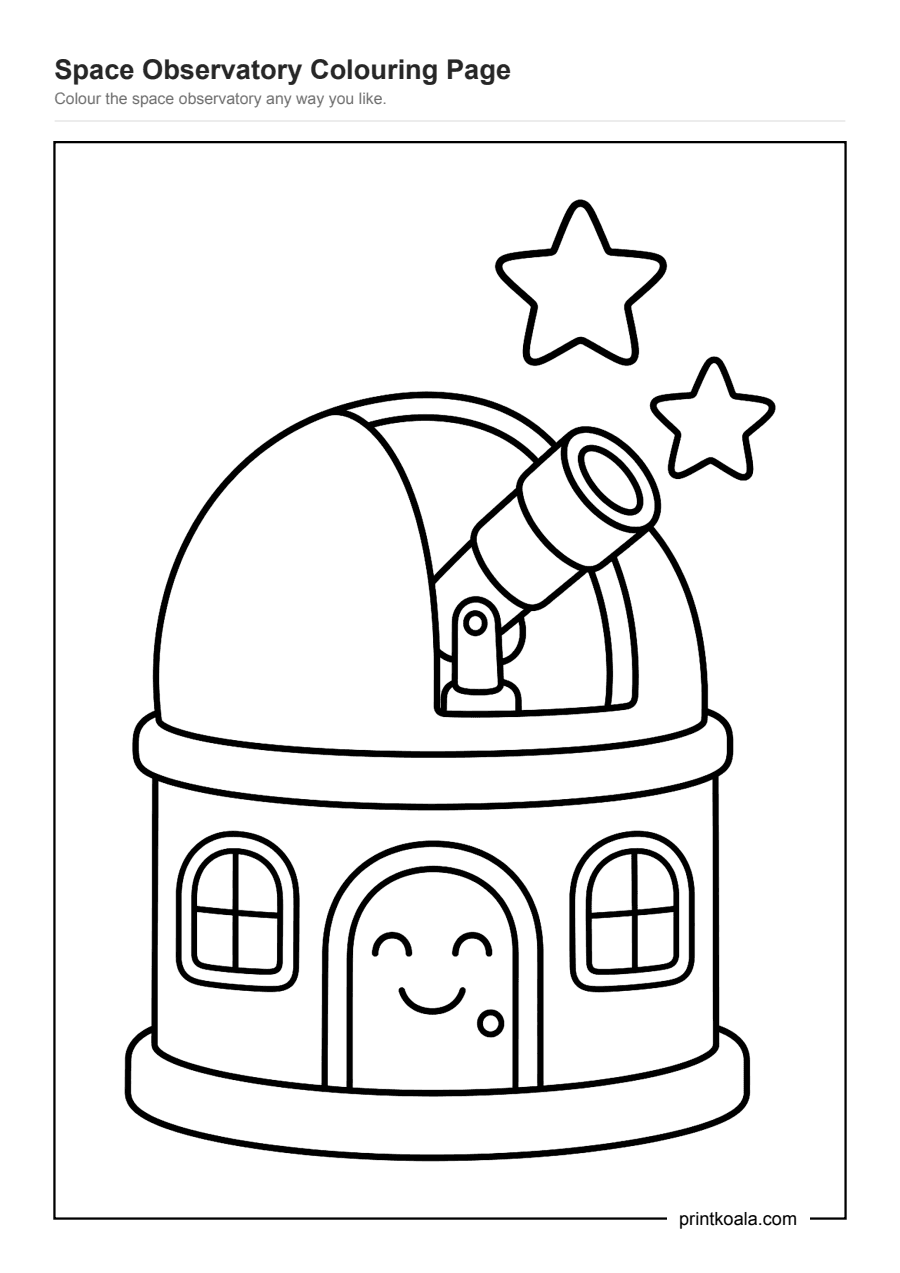 Full preview of the Space Observatory Colouring Page worksheet