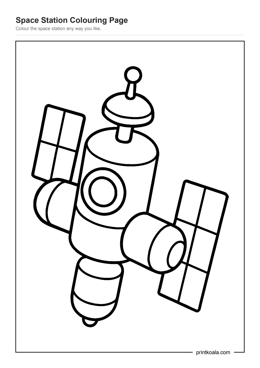 Full preview of the Space Station Colouring Page worksheet