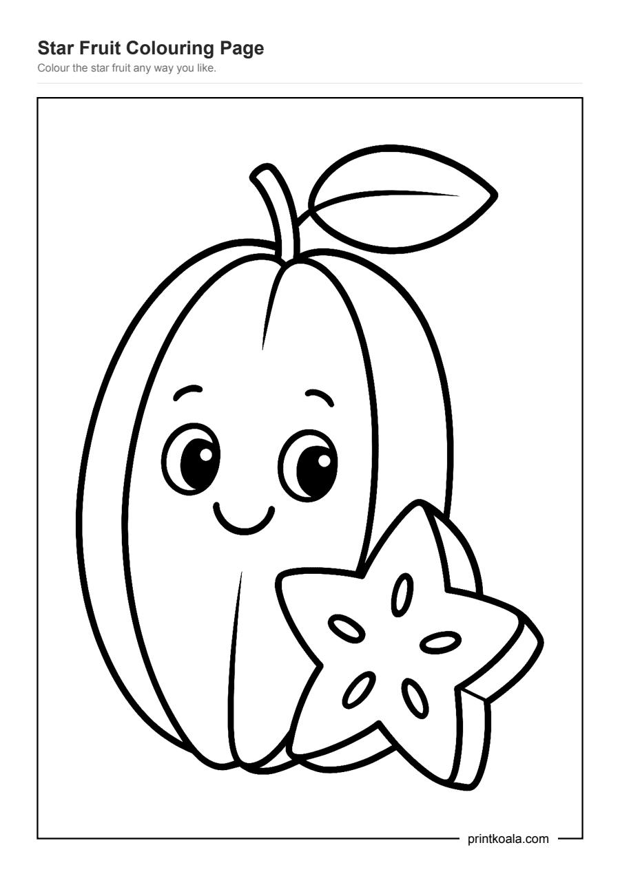 Full preview of the Star Fruit Colouring Page worksheet