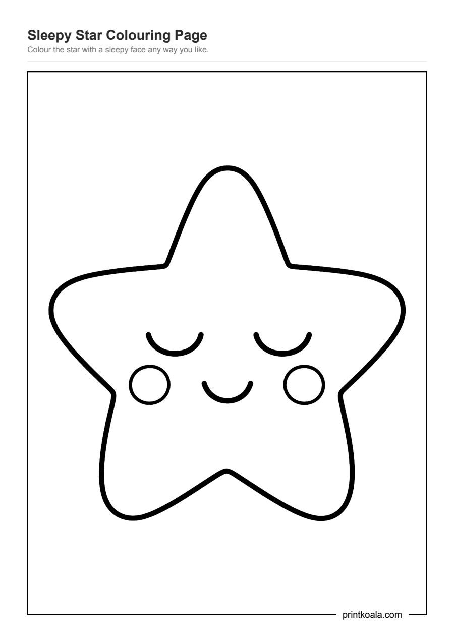 Full preview of the Sleepy Star Colouring Page worksheet