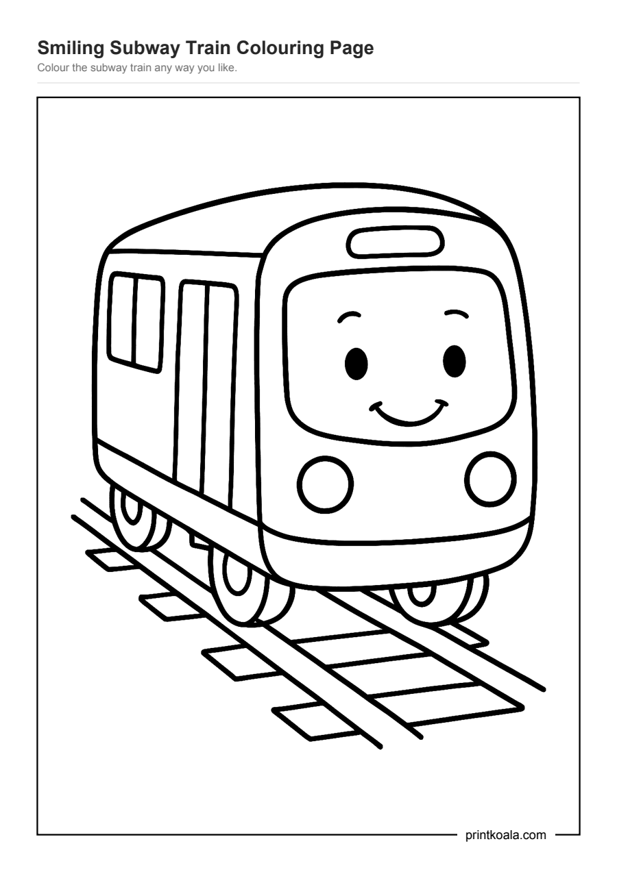 Full preview of the Smiling Subway Train Colouring Page worksheet
