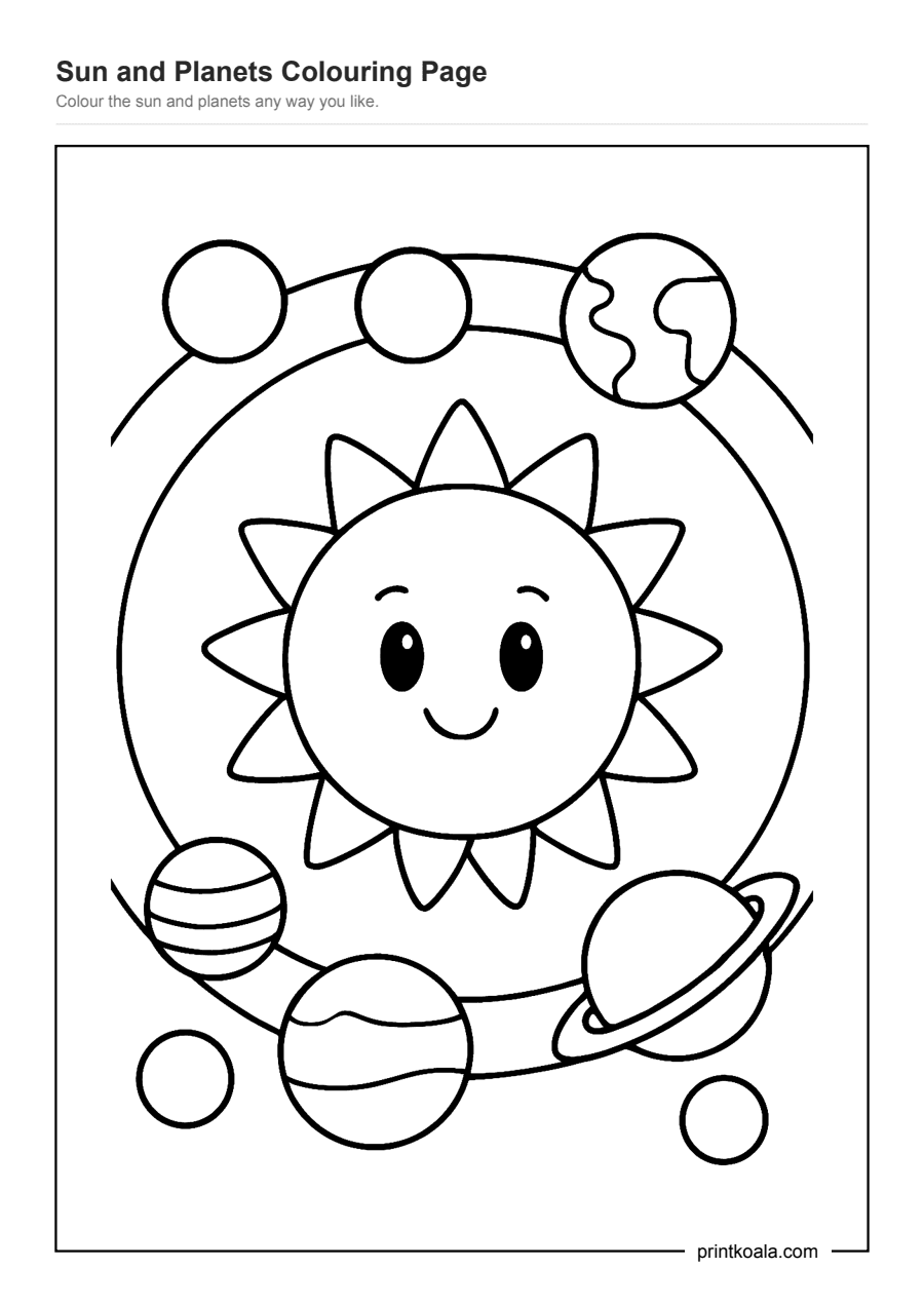 Full preview of the Sun and Planets Colouring Page worksheet