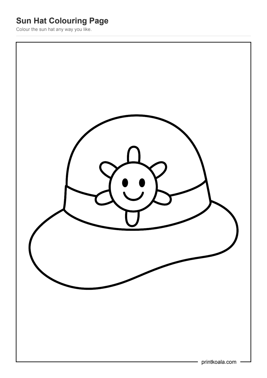 Full preview of the Sun Hat Colouring Page worksheet