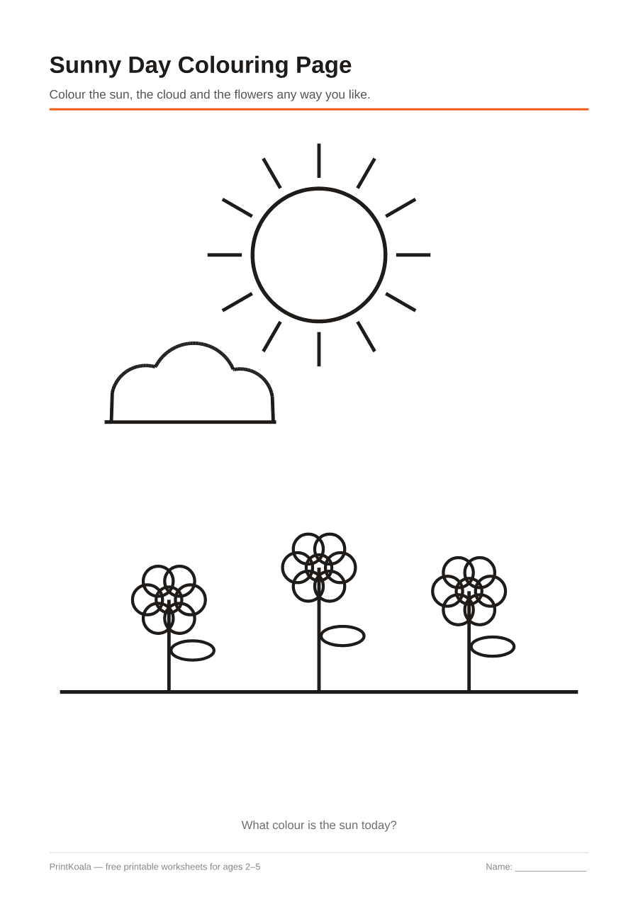 Full preview of the Sunny Day Coloring Page worksheet