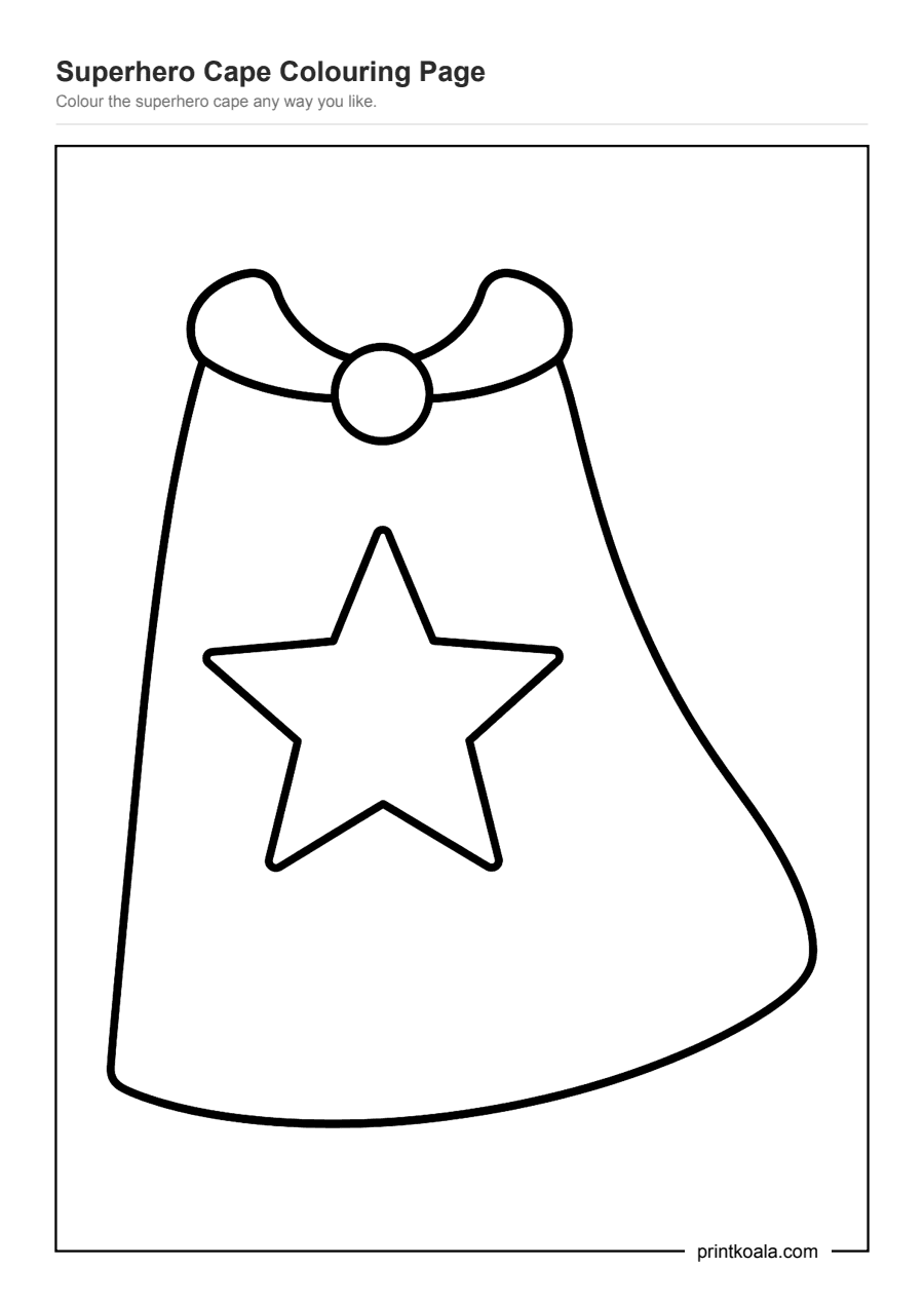 Full preview of the Superhero Cape Colouring Page worksheet