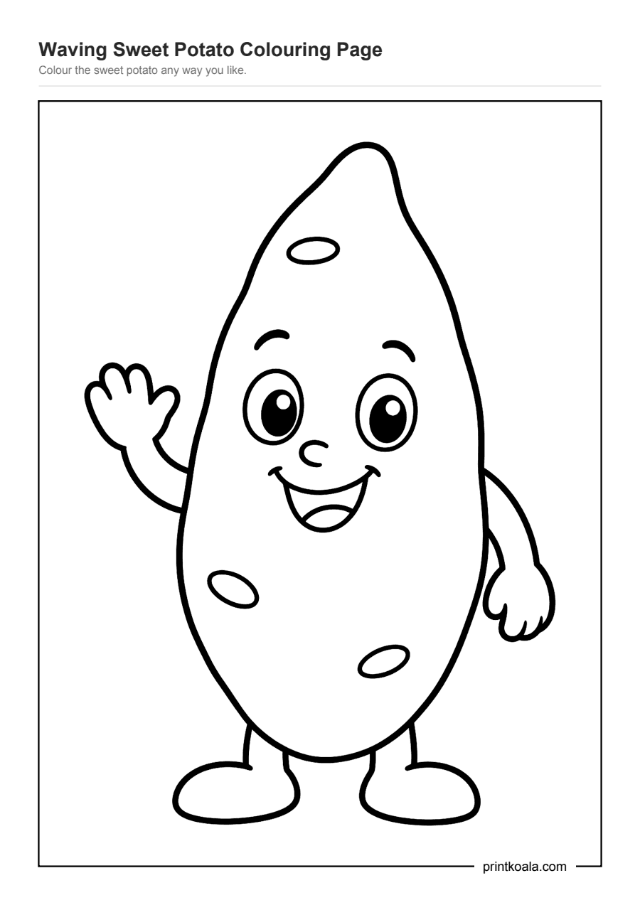 Full preview of the Waving Sweet Potato Colouring Page worksheet