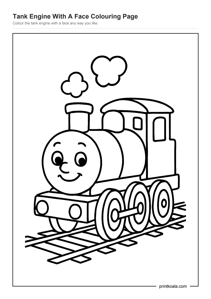 Full preview of the Tank Engine With A Face Colouring Page worksheet