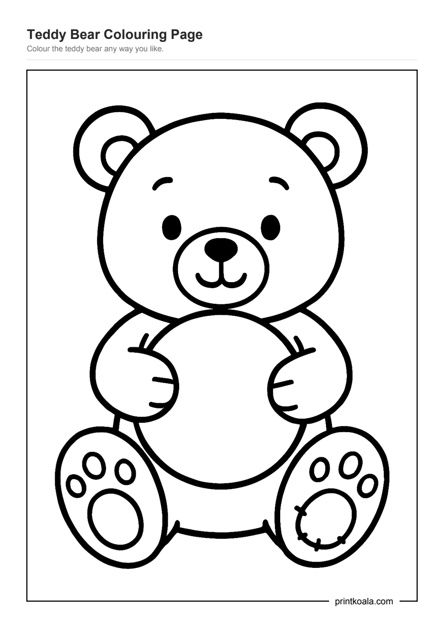 Full preview of the Teddy Bear Colouring Page worksheet