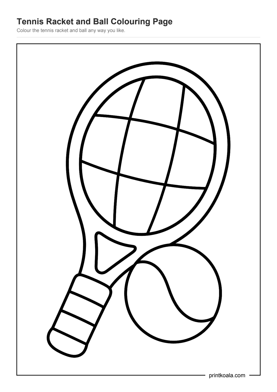 Full preview of the Tennis Racket and Ball Colouring Page worksheet