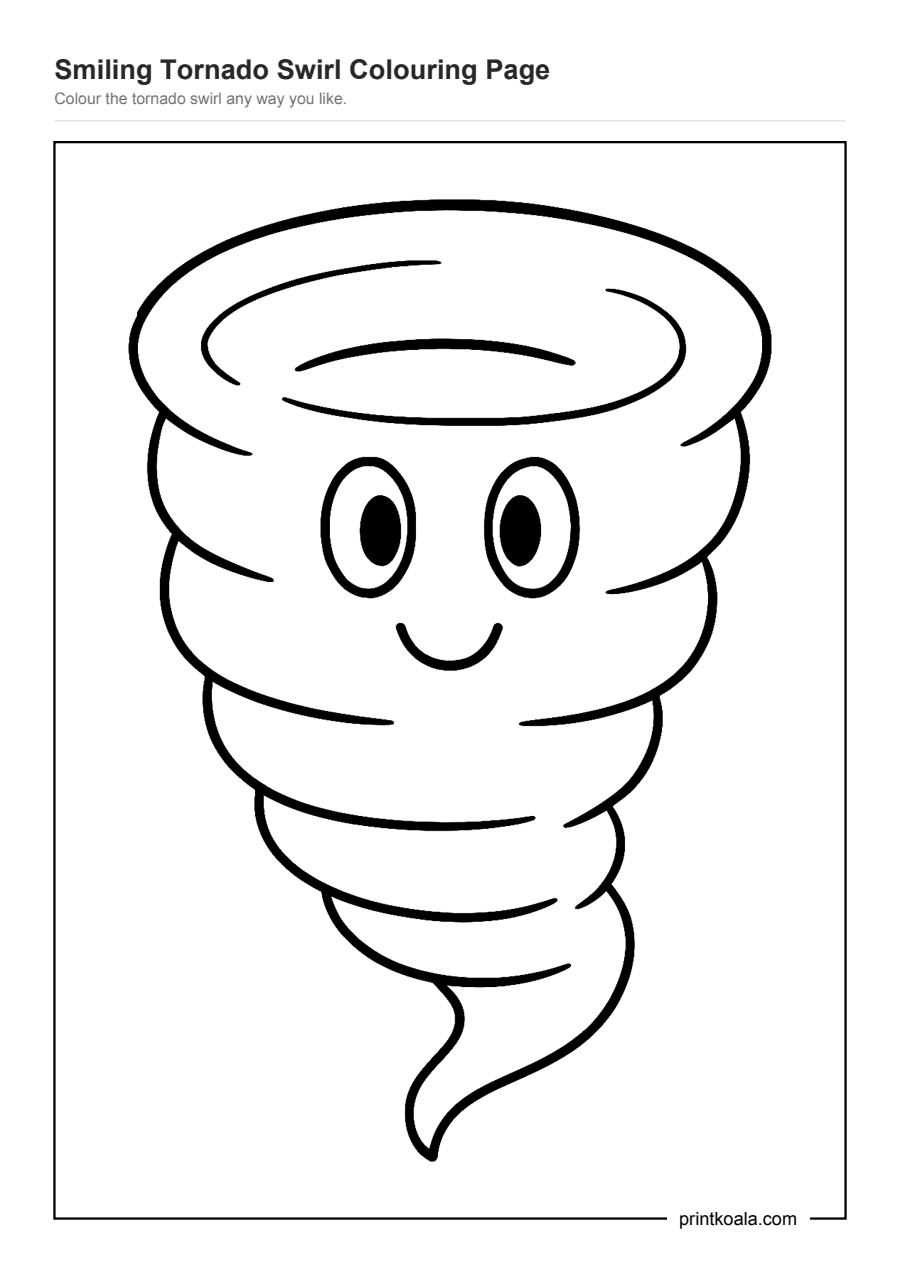 Full preview of the Smiling Tornado Swirl Colouring Page worksheet