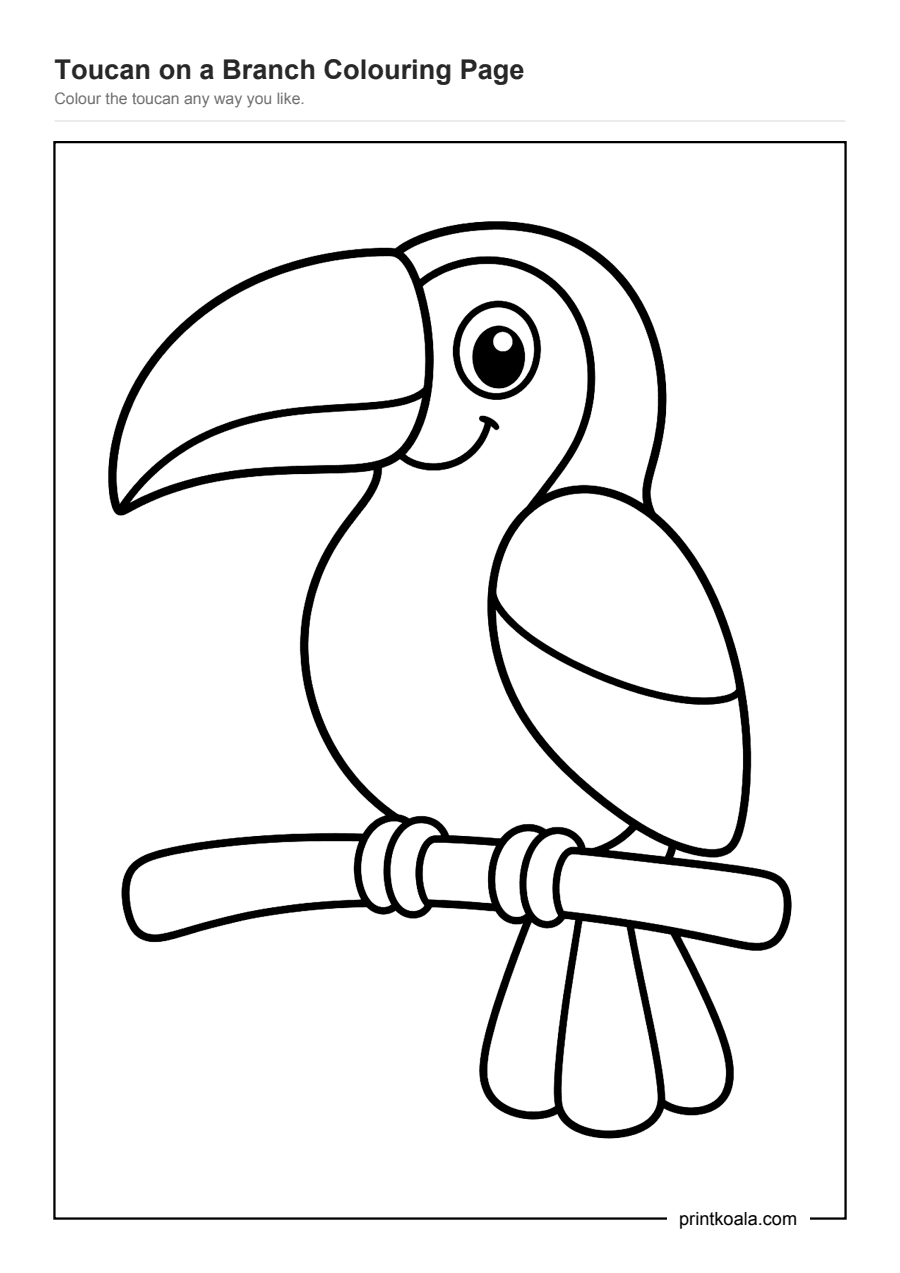 Full preview of the Toucan on a Branch Colouring Page worksheet