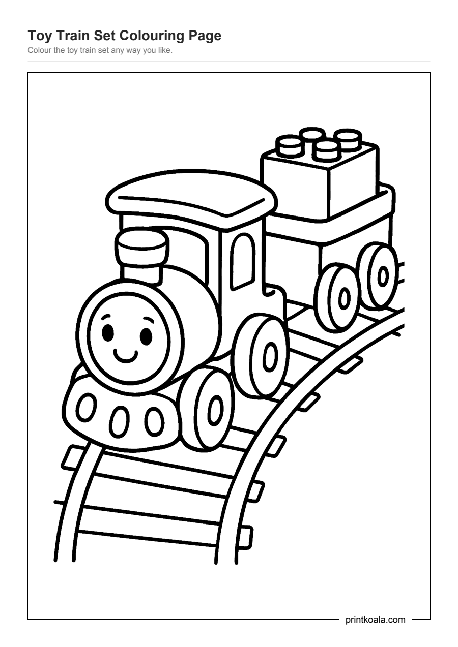 Full preview of the Toy Train Set Colouring Page worksheet