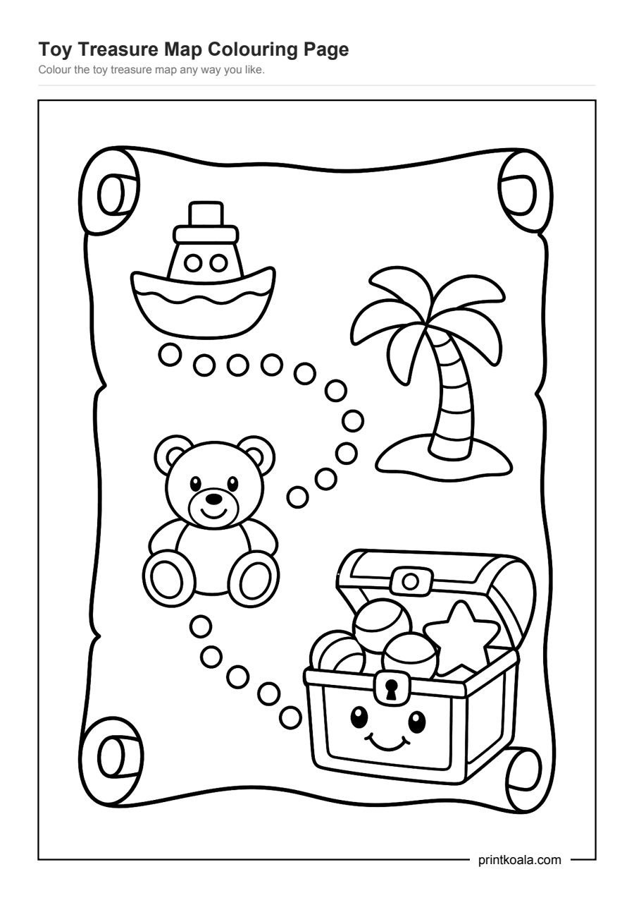 Full preview of the Toy Treasure Map Colouring Page worksheet