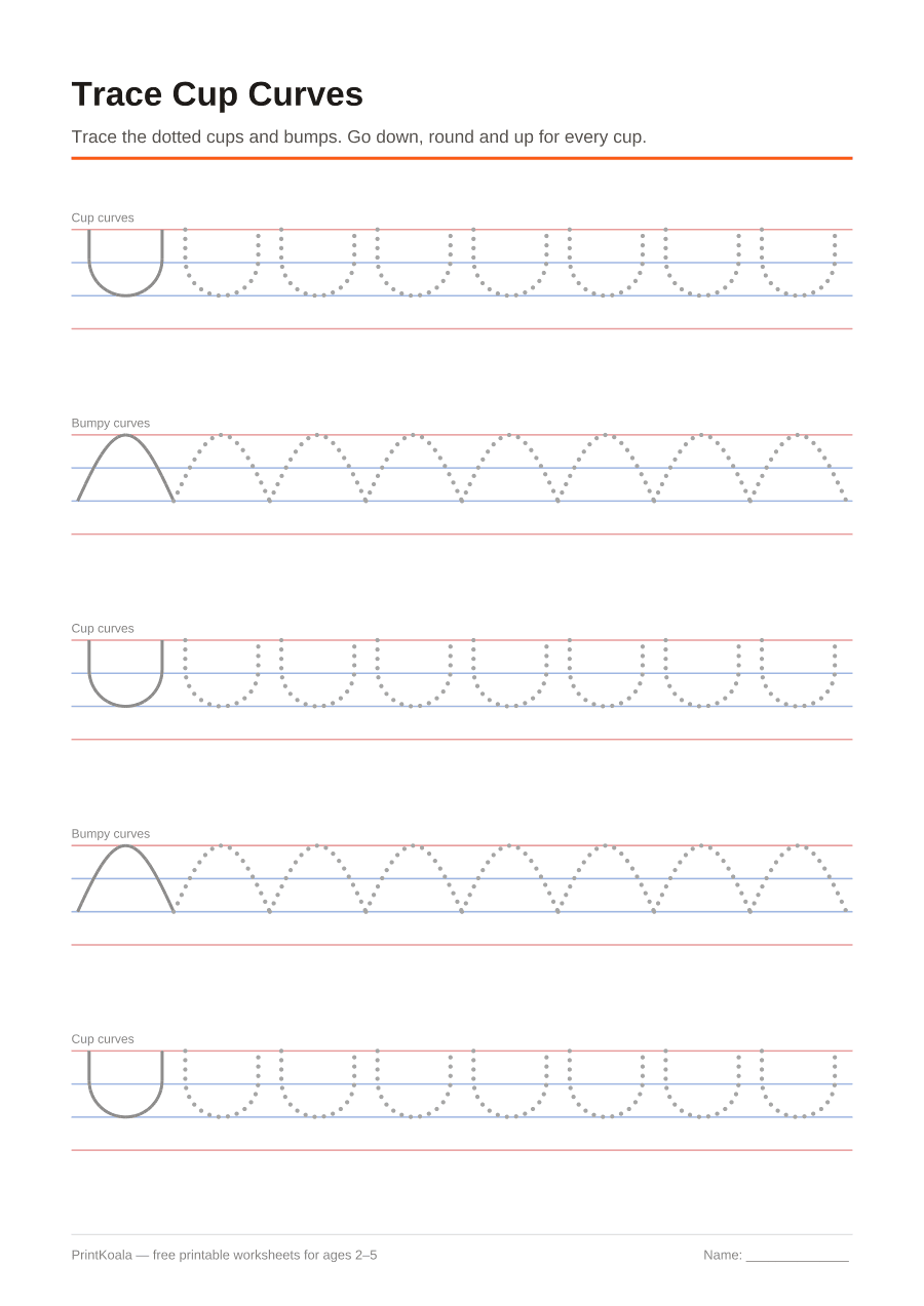 Full preview of the Trace Cup Curves worksheet