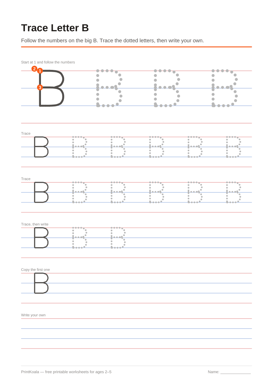 Full preview of the Trace Letter B worksheet