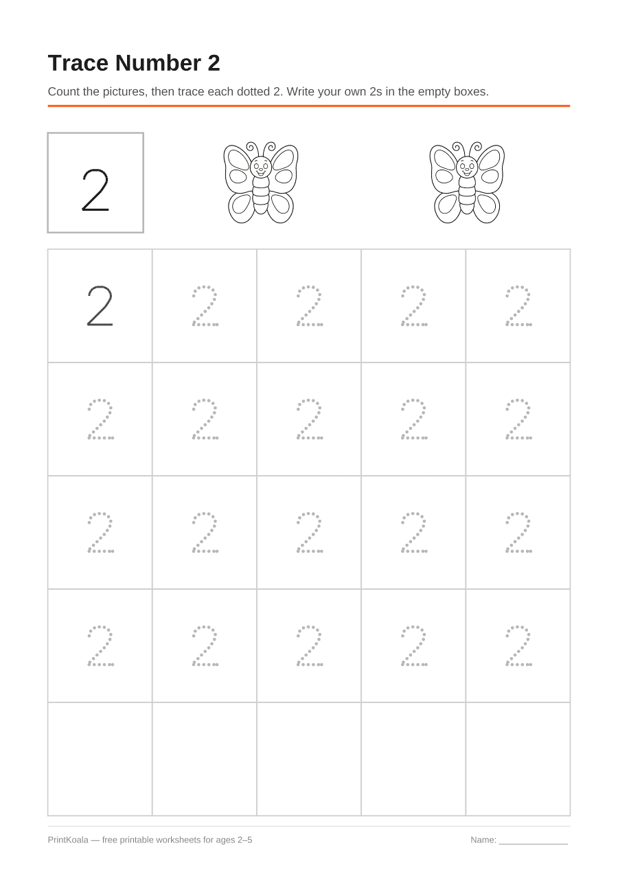 Full preview of the Trace Number 2 worksheet