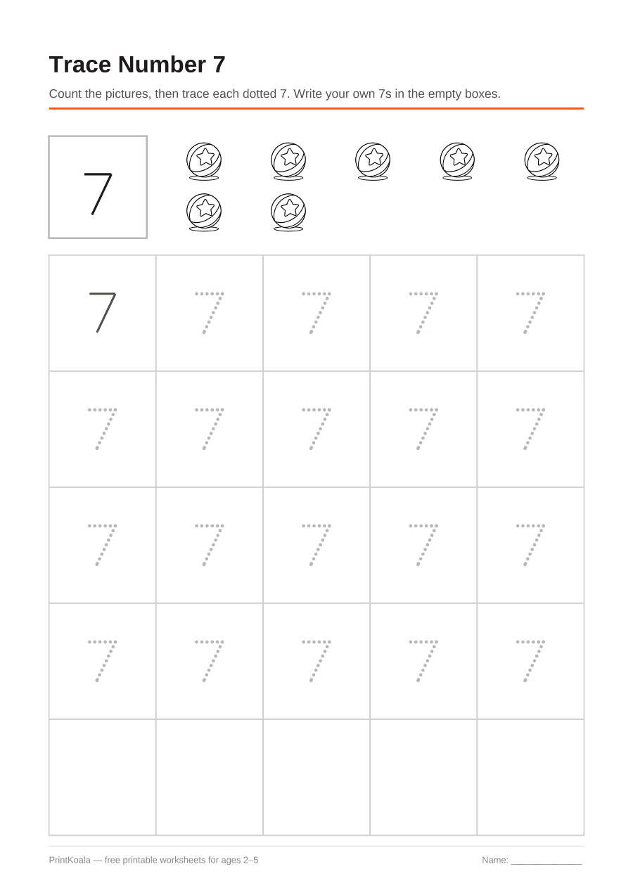 Full preview of the Trace Number 7 worksheet