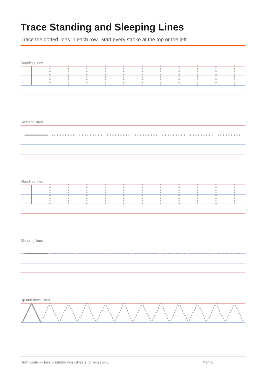 Full preview of the Trace Standing and Sleeping Lines worksheet