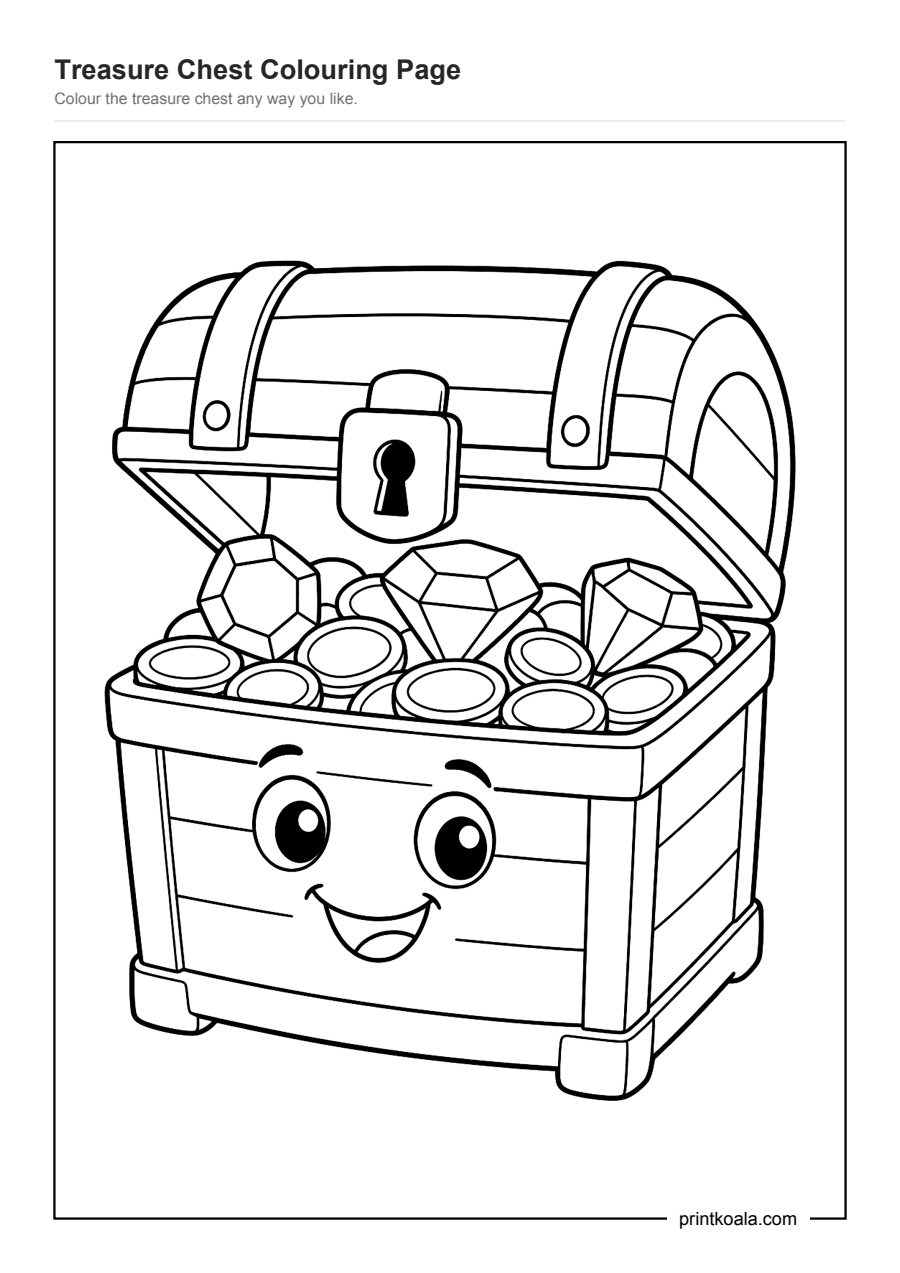 Full preview of the Treasure Chest Colouring Page worksheet