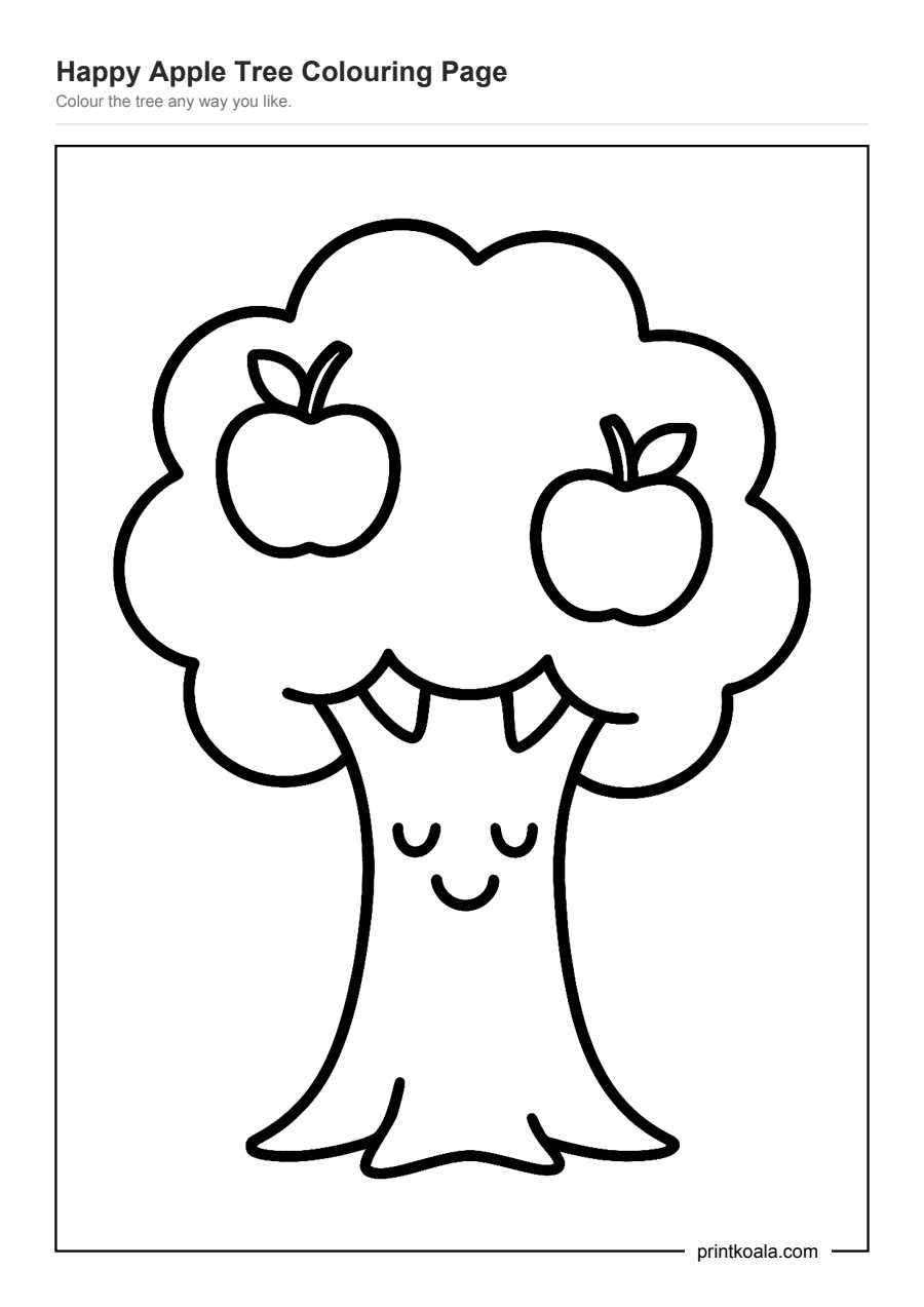 Full preview of the Happy Apple Tree Colouring Page worksheet