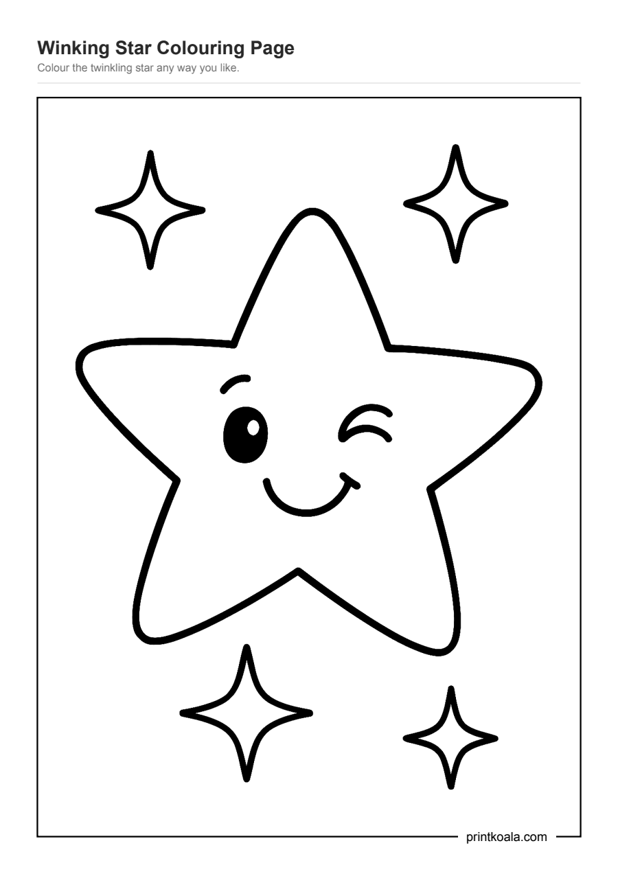 Full preview of the Winking Star Colouring Page worksheet