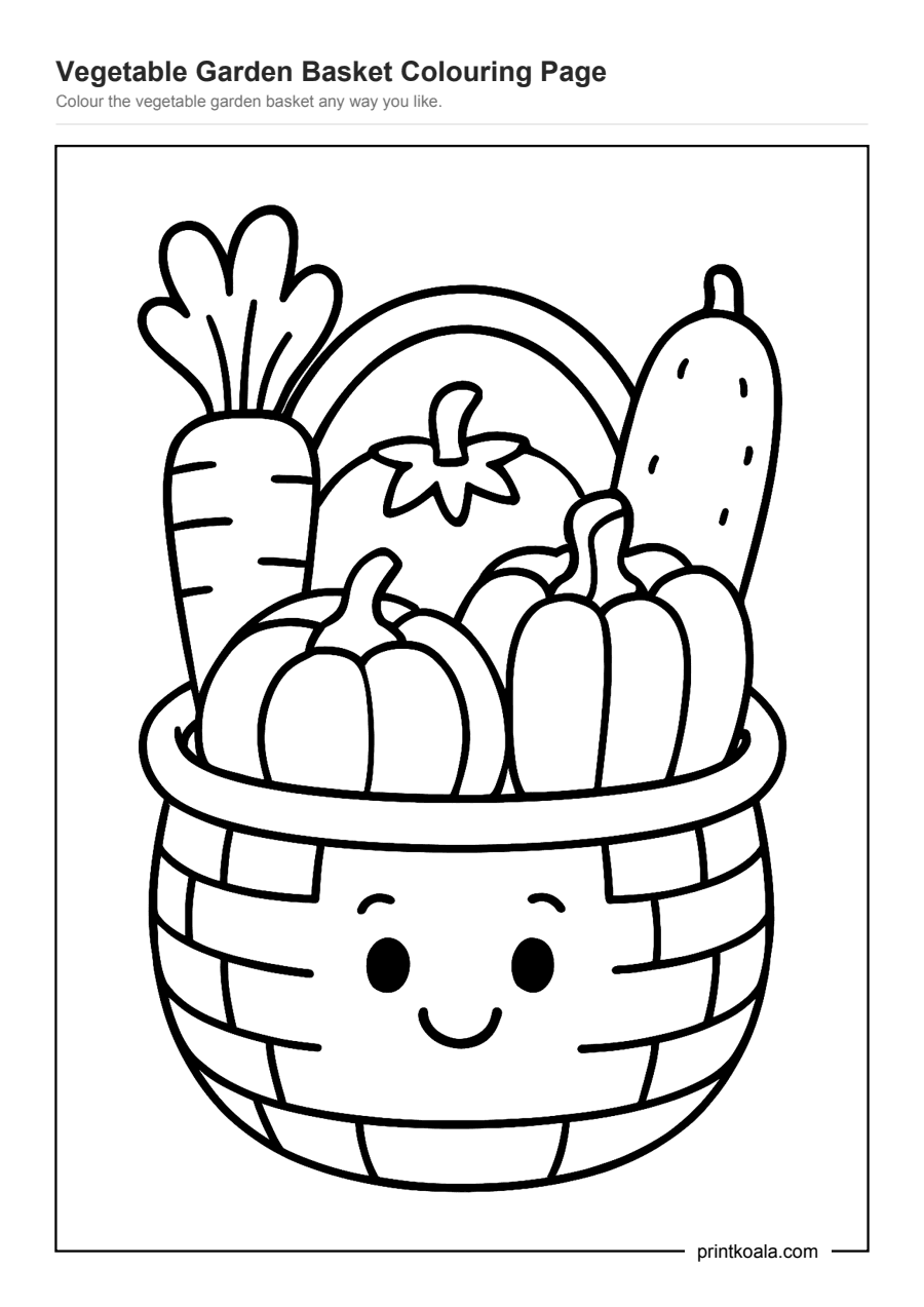 Full preview of the Vegetable Garden Basket Colouring Page worksheet