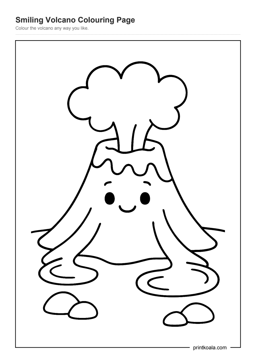 Full preview of the Smiling Volcano Colouring Page worksheet