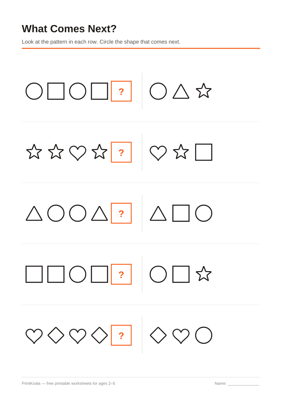 Full preview of the What Comes Next? worksheet