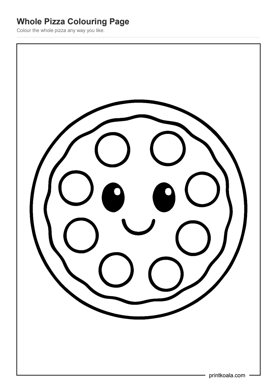 Full preview of the Whole Pizza Colouring Page worksheet