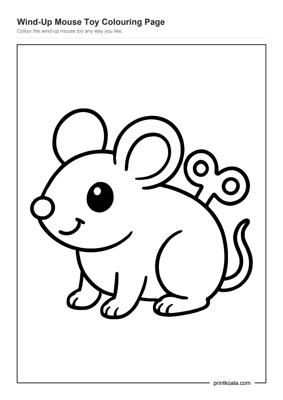 Full preview of the Wind-Up Mouse Toy Colouring Page worksheet