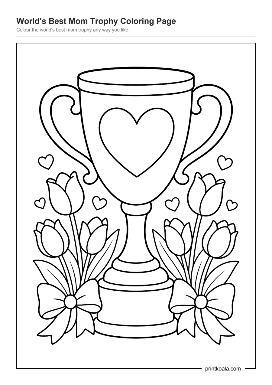Full preview of the World's Best Mom Trophy Coloring Page worksheet