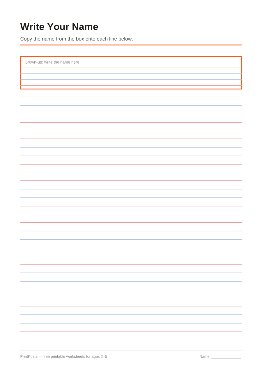 Full preview of the Write Your Name worksheet